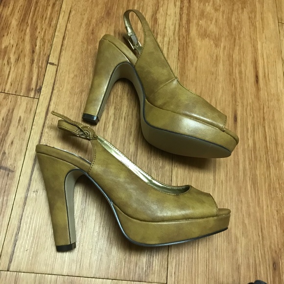 Madden Girl Shoes - Madden Girl Brown Leather Peep Toe Slingback Heels